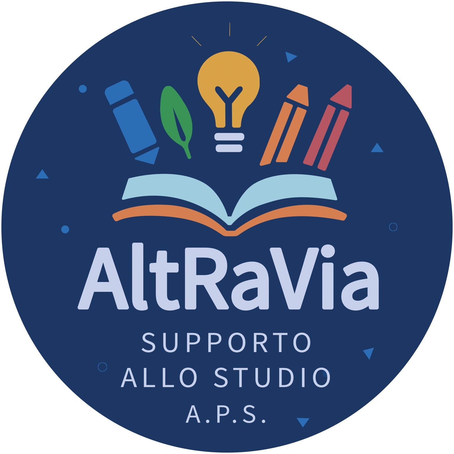 Logo ufficiale AltRaVia APS: libro, lampadina, matite e foglia